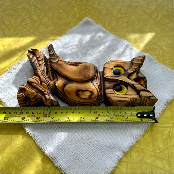 Vintage Charred Carved Wood Owl Wall Hanging - Picture 8 of 9
